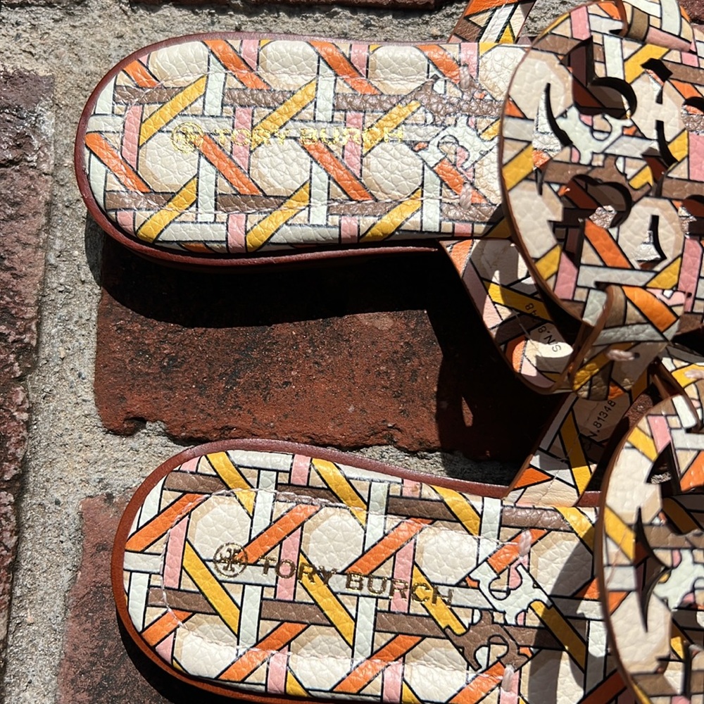 Tory Burch Size 8.5 Pink Caning Tumbled Leather Welt Miller Sandals - Picture 5 of 15